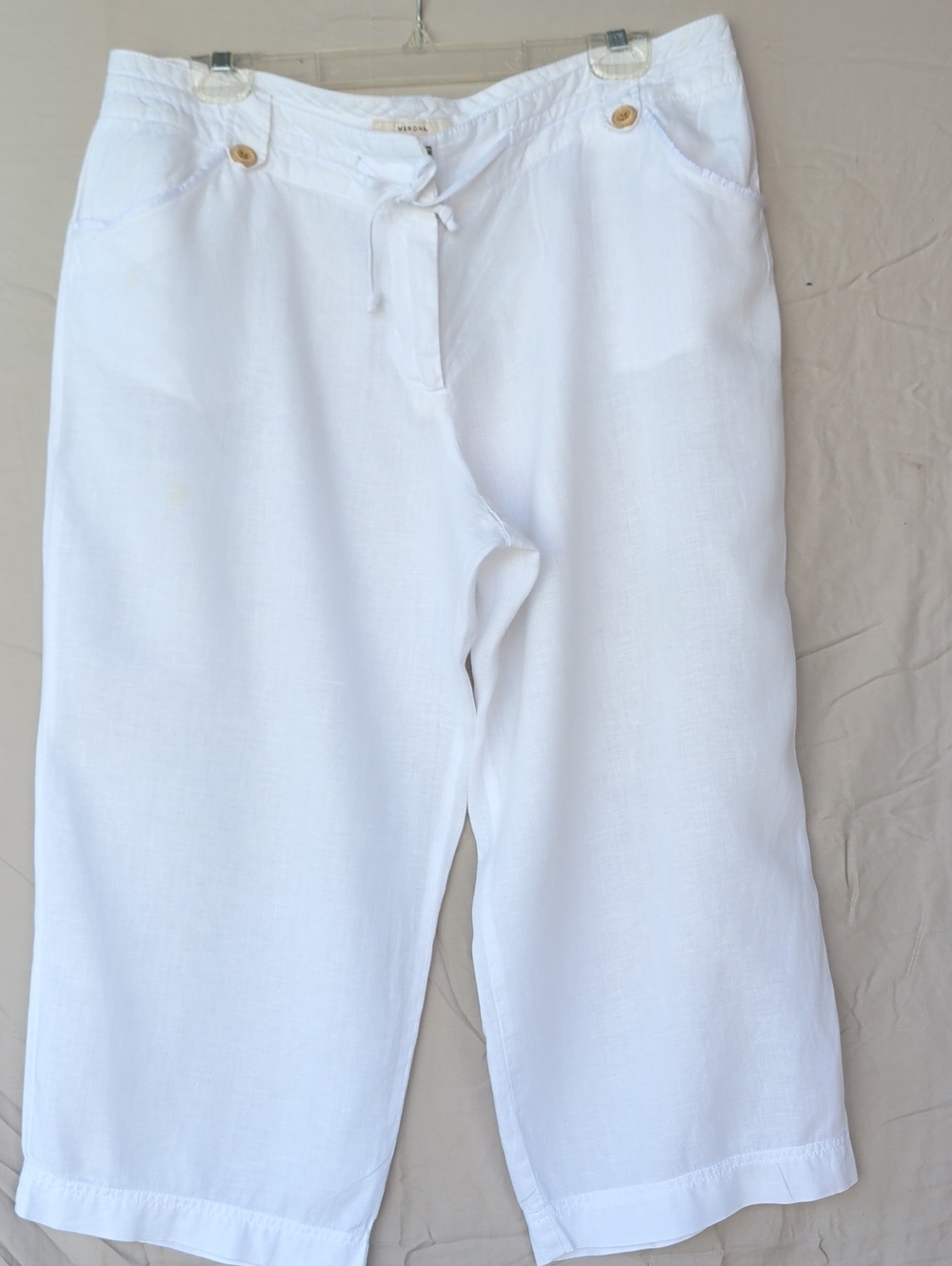 Women's White Linen Cropped Drawstring Pants Warm Weather Resort Coastal Wear